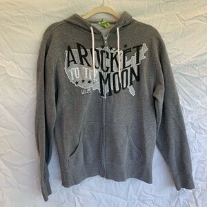 A Rocket to the Moon size Medium grey sweatshirt. Band sweatshirt. Zip up hoodie